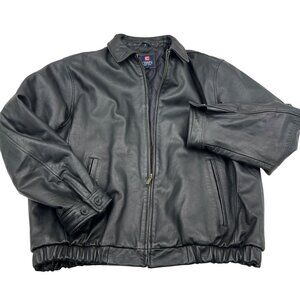 Chaps Mens XL Black Leather Jacket With Quilted Lining & Zip Closure